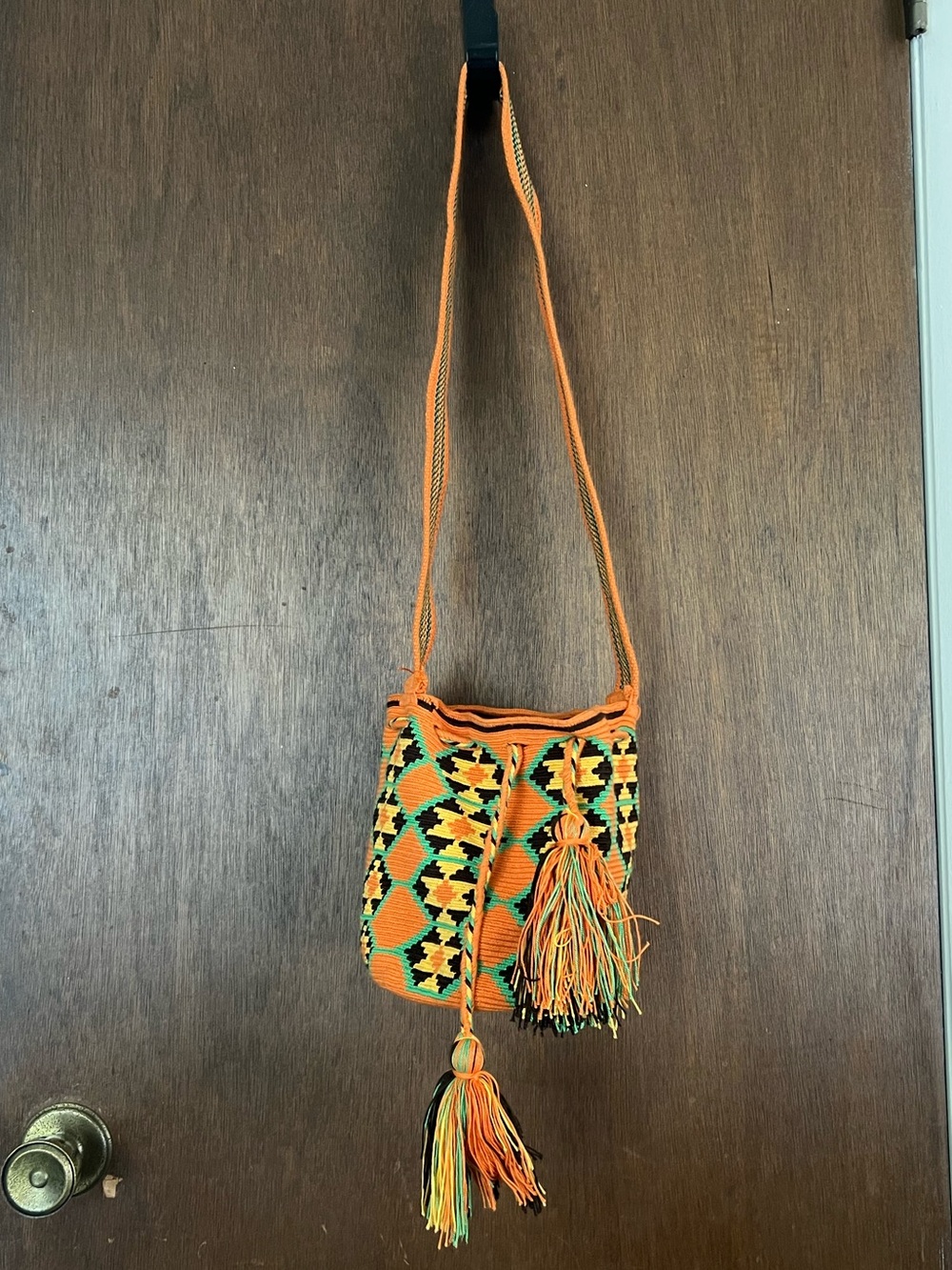 Orange Woven Barrel Bag
